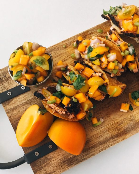 Cajun Salmon Tacos with Persimmon Salsa