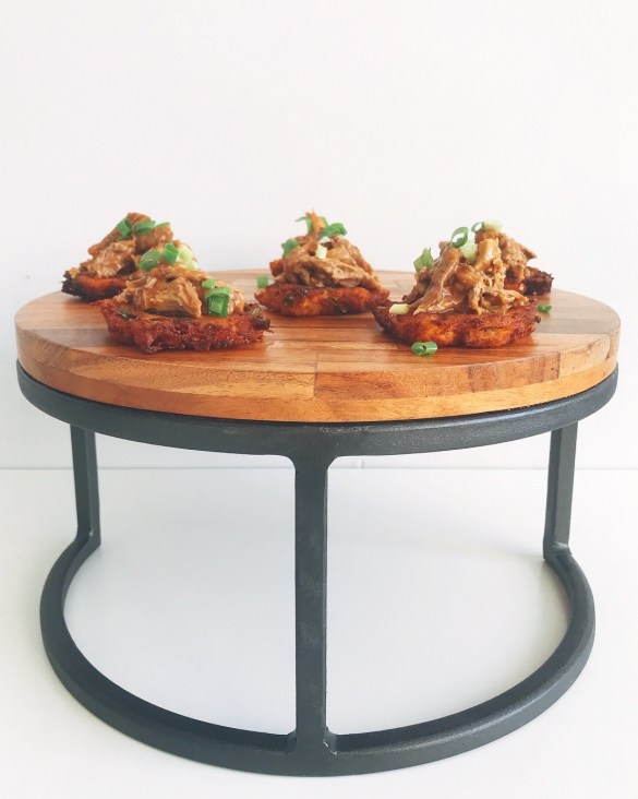 Crispy Scallion & Potato Latkes Topped With Asian Style Pulled Duck