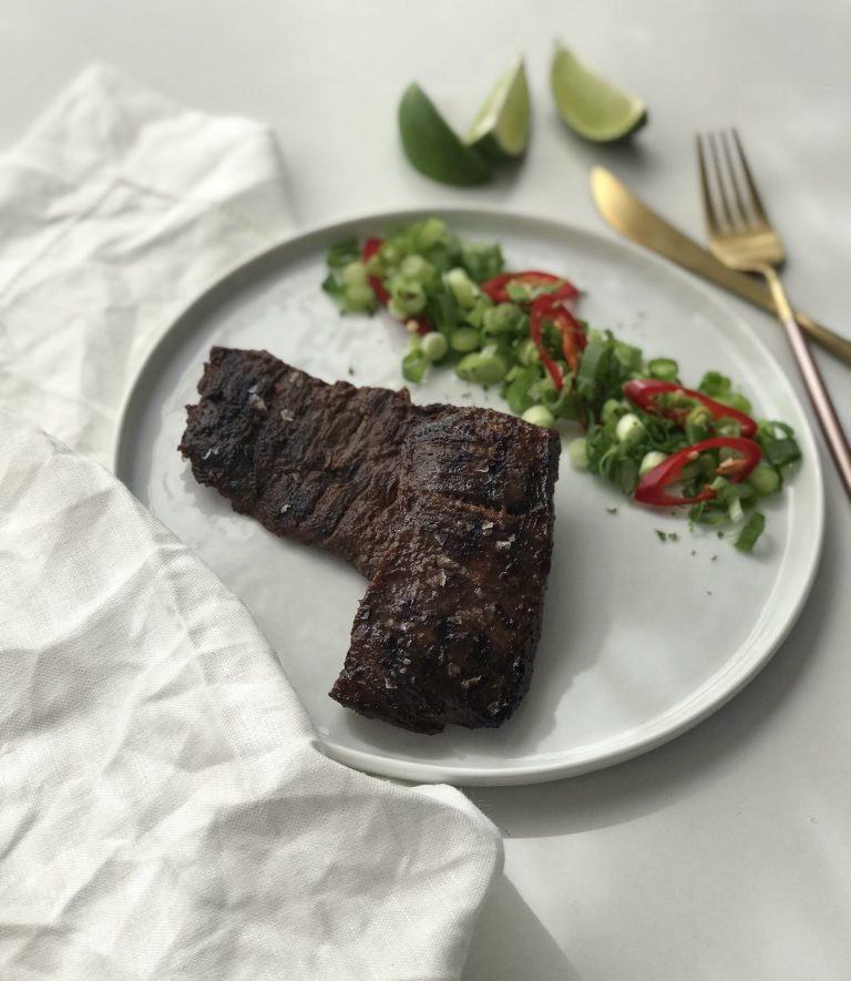 KOREAN BBQ SKIRT STEAK + SCALLION SALAD Peas, Love & Carrots