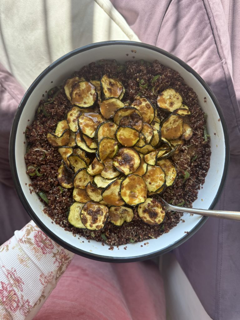 ROASTED ZUCCHINI QUINOA SALAD w/ MISO DIJON VINAIGRETTE