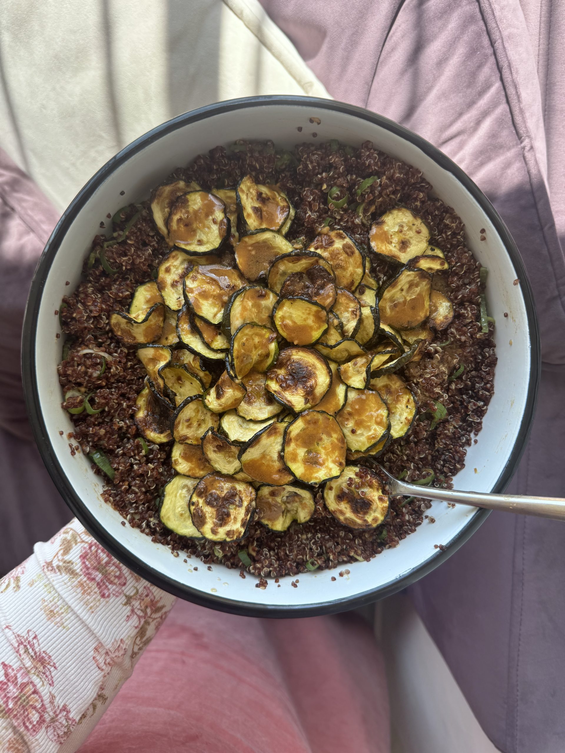 ROASTED ZUCCHINI QUINOA SALAD w/ MISO DIJON VINAIGRETTE